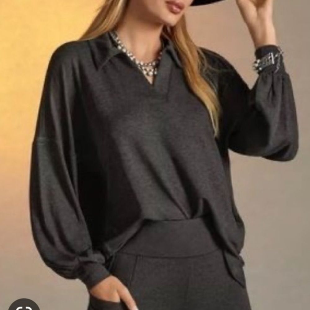 Cabi Puff Sleeve Lagenlook Casual Pullover Tunic Top XS Oversized
